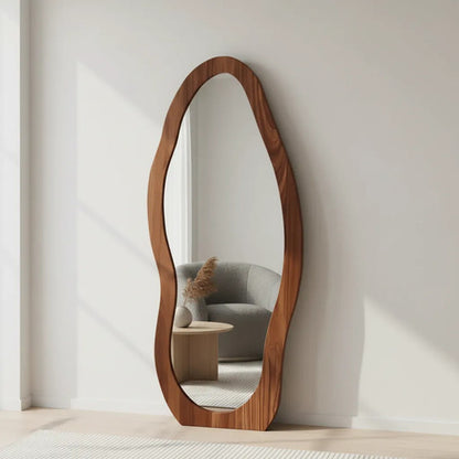 Espejo Irregular Símil Madera Diseño Minimalista 160cm Marrón Oscuro
