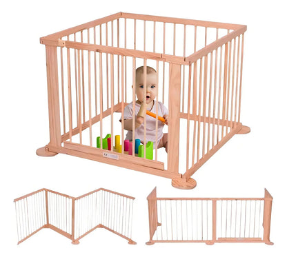 Corral de madera plegable Piccoly para bebé seguridad 70x90cm beige
