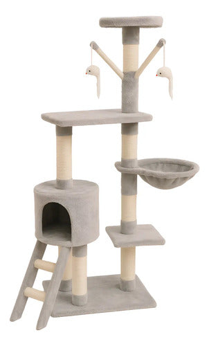Rascador torre 5 niveles en felpa y sisal para gato juego gris