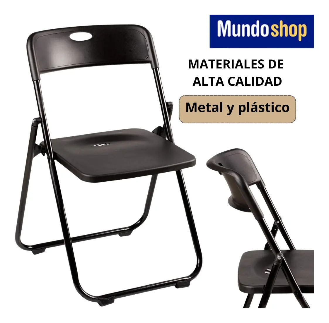 Silla plegable reforzada para jardin exterior metal plastico negro