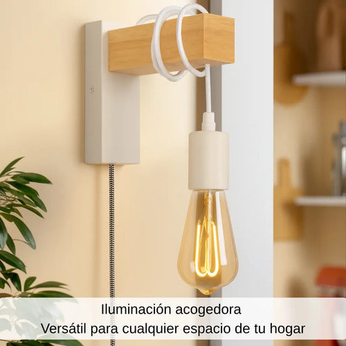 Aplique Colgante Portalámparas Metal Madera Vintage Negro