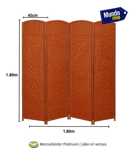 Biombo Separador Ambiente 4 Hojas Madera Moderno Natural Lisa Marrón