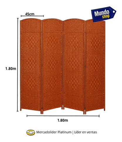 Biombo Separador Ambiente 4 Hojas Madera Moderno Natural Lisa Marrón