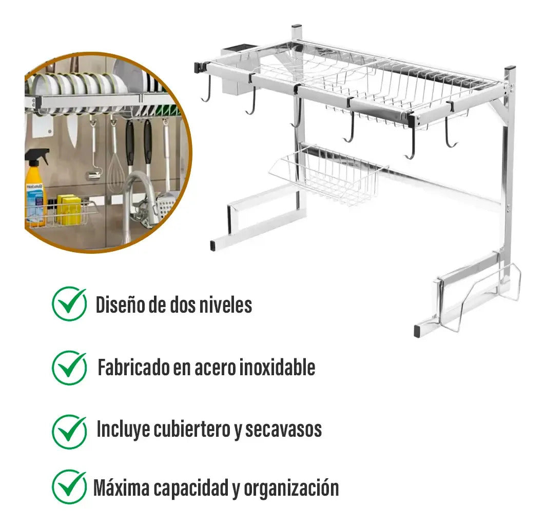 Escurridor seca platos acero vajilla 2 pisos 65cm Jalisco