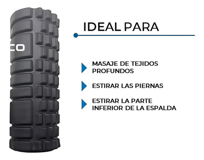 Rolo rodillo Bosco foam roller masajeador pilates set full negro
