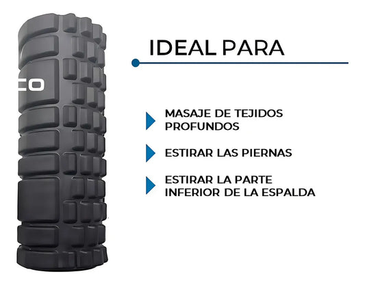 Rolo rodillo Bosco foam roller masajeador pilates set full negro