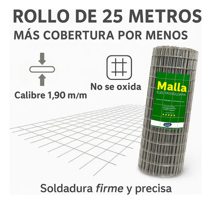 Tejido malla electrosoldada galvanizada rollo 1.0m x25 mts alumino