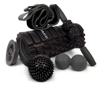 Rolo rodillo Bosco foam roller masajeador pilates set full negro