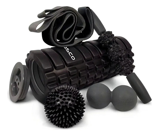 Rolo rodillo Bosco foam roller masajeador pilates set full negro