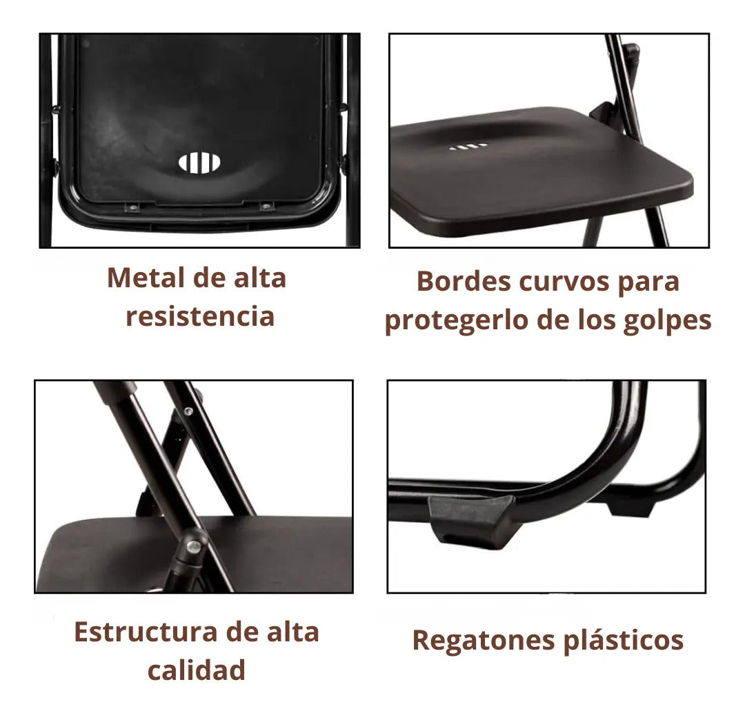 Silla plegable reforzada para jardin exterior metal plastico negro
