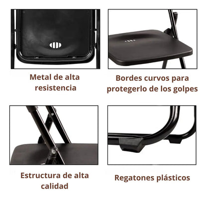 Silla plegable reforzada para jardin exterior metal plastico negro