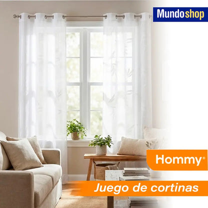 Juego De Cortinas Blancas Poliéster Estampada 106cm X 160cm Blanco