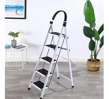 Escalera de aluminio 5 escalones antideslizante 150kg color blanco y negro