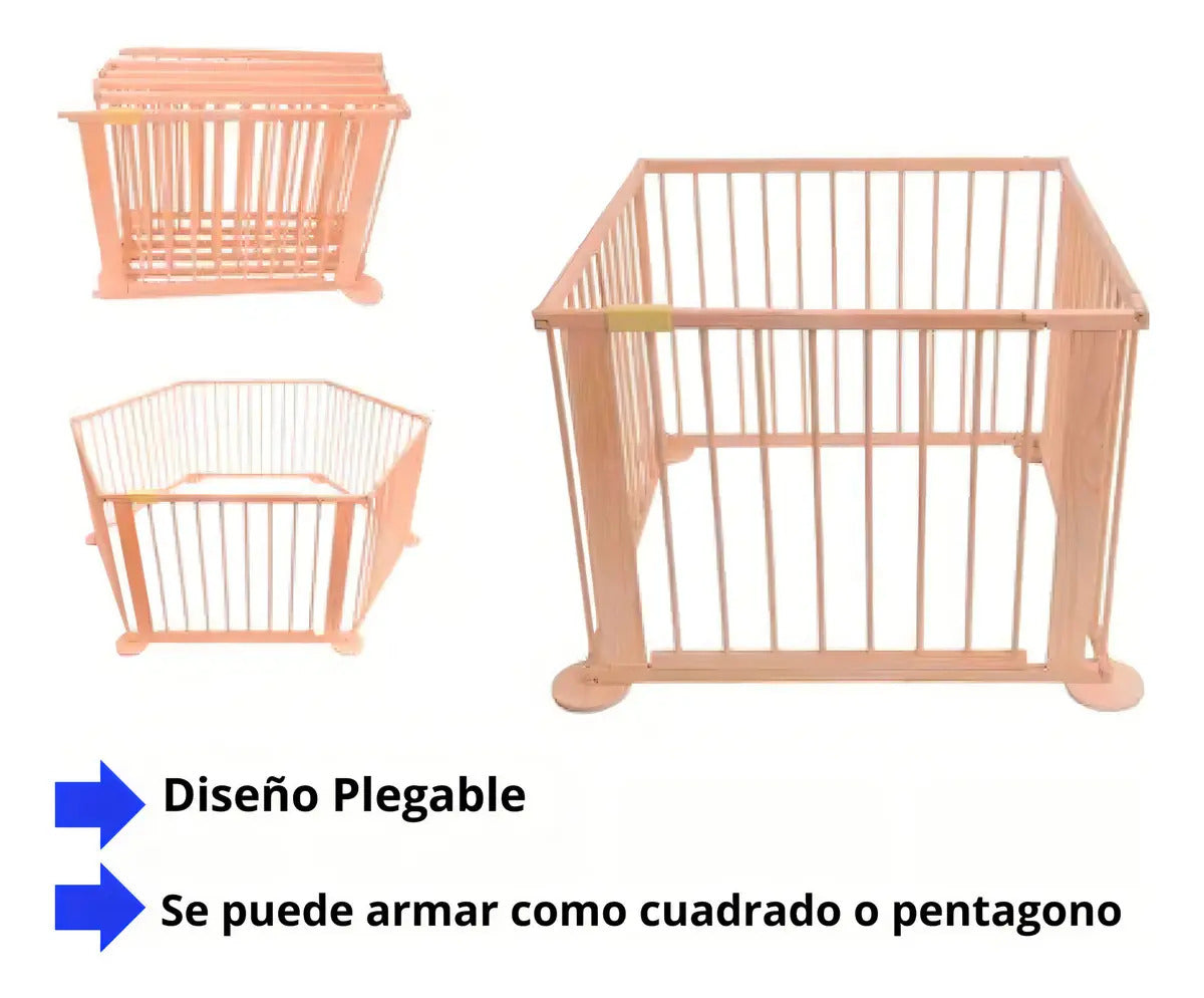 Corral de madera plegable Piccoly para bebé seguridad 70x90cm beige