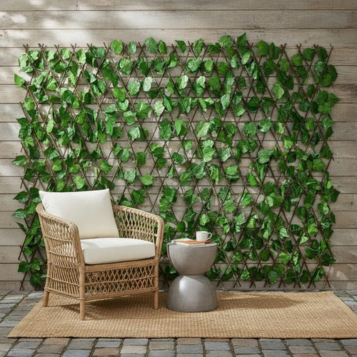 Cerco De Madera Con Hojas Artificiales Para Decoración Verde Oscuro