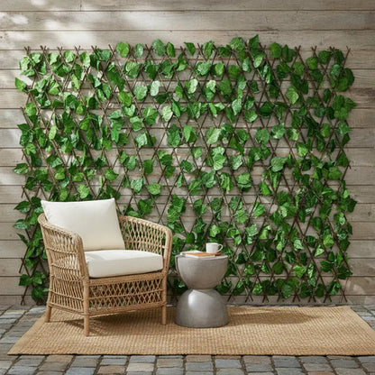Cerco De Madera Con Hojas Artificiales Para Decoración Verde Oscuro
