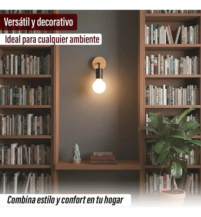 Pack x2 aplique pared nordico metal madera vintage