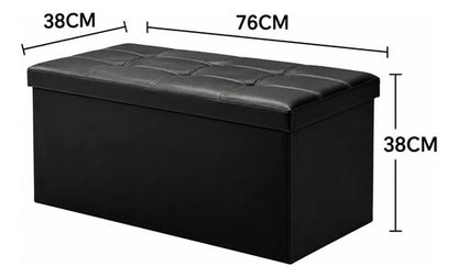 Banqueta Baúl Puff 76x38x38 Cm Organizador Multiuso Negro