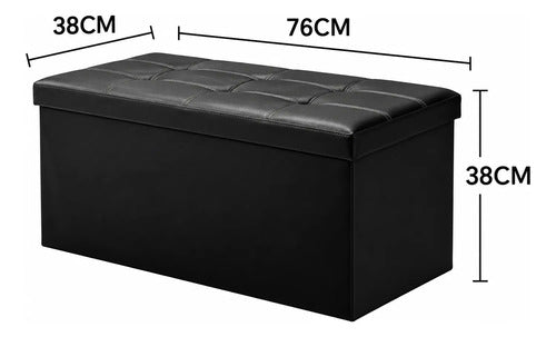 Banqueta Baúl Puff 76x38x38 Cm Organizador Multiuso Negro