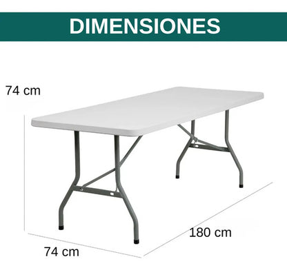 Mesa Plegable Tipo Valija Portable Plástica 180cm Blanca Blanco