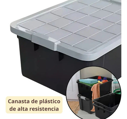 Caja Cesto Canasto Organizador Multiuso Con Tapa 40lts-negro Negro