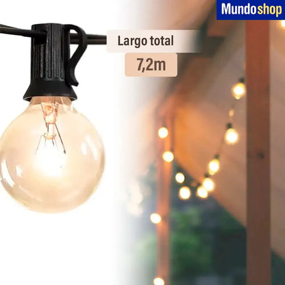 Guirnaldas guia de 25 luces vintage exterior + 2 repuestos blanco cálido