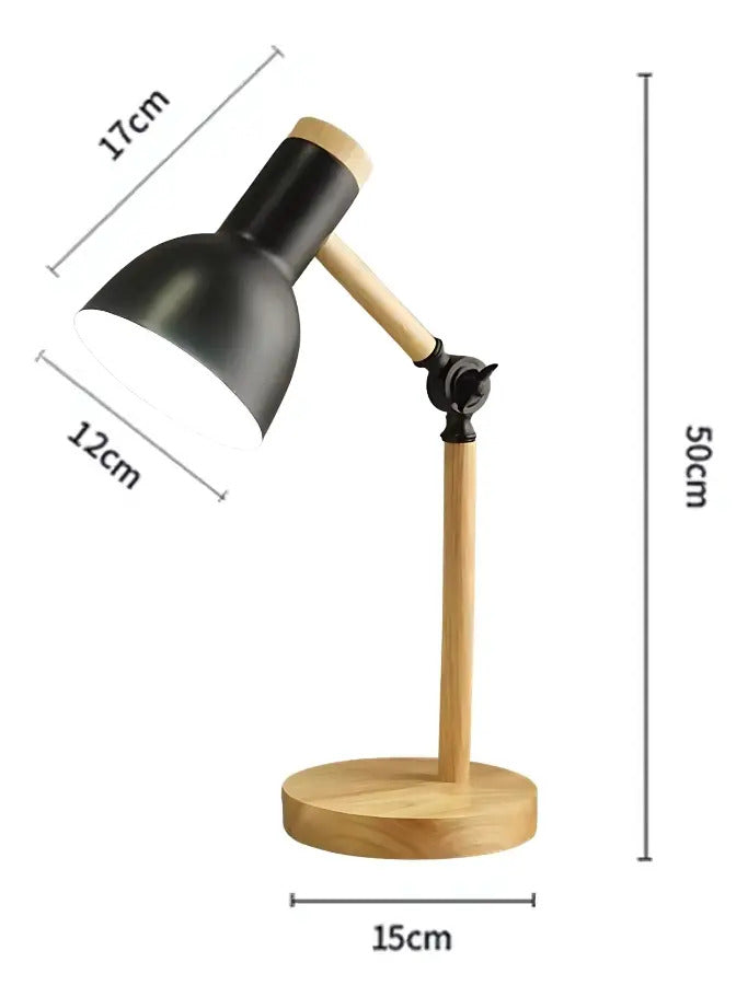 Lampara de escritorio portatil nordica madera y metal