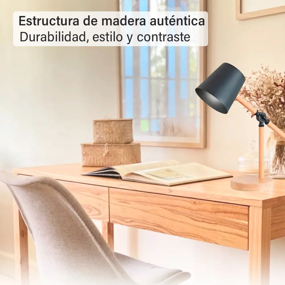 Lampara escritorio portátil nórdica metal madera ajustable