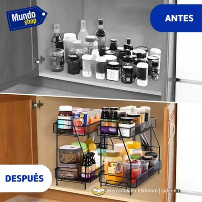 Organizador De Metal 2 Bandejas Multiuso Ms Negro