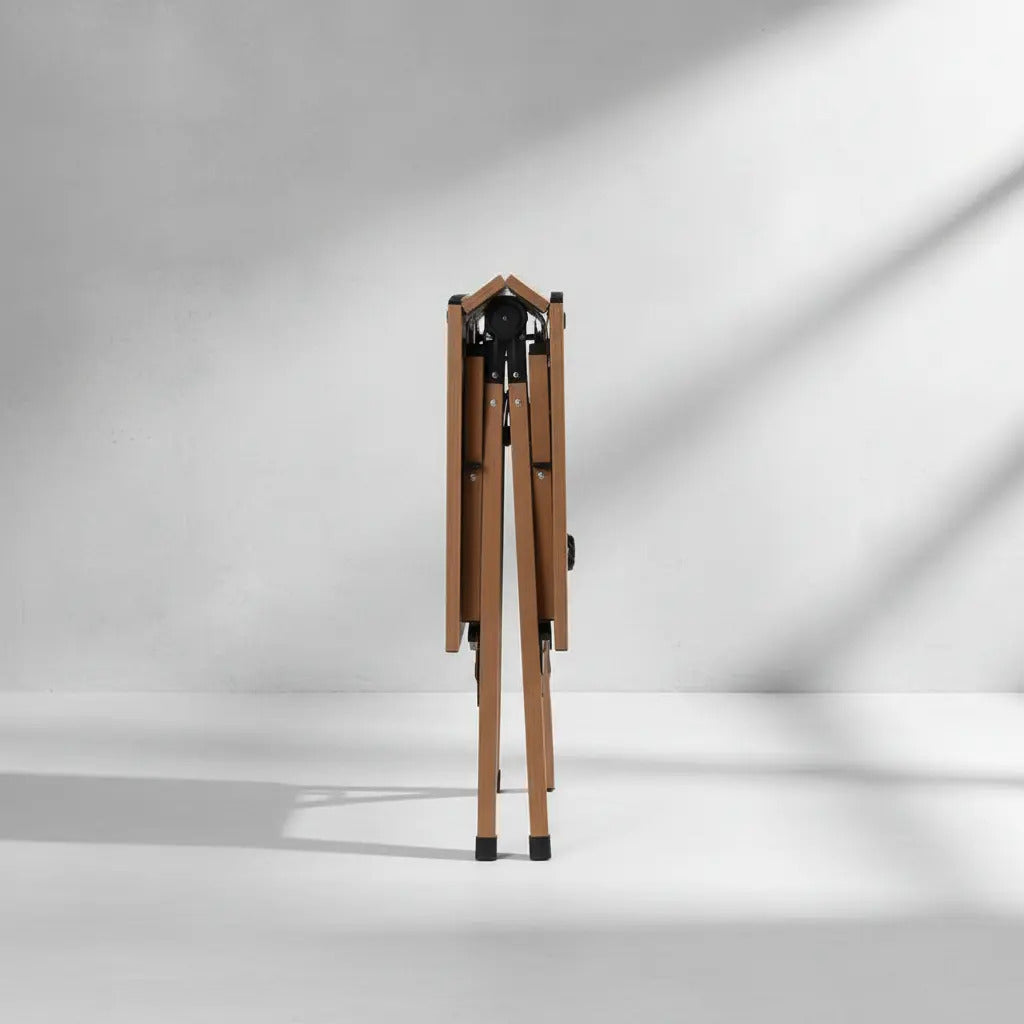 Mesa portátil plegable exterior camping acero símil madera marrón