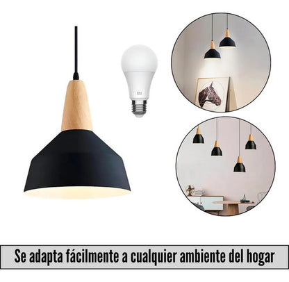 Lampara Colgante De Techo Metal Y Madera Diseño Nordico