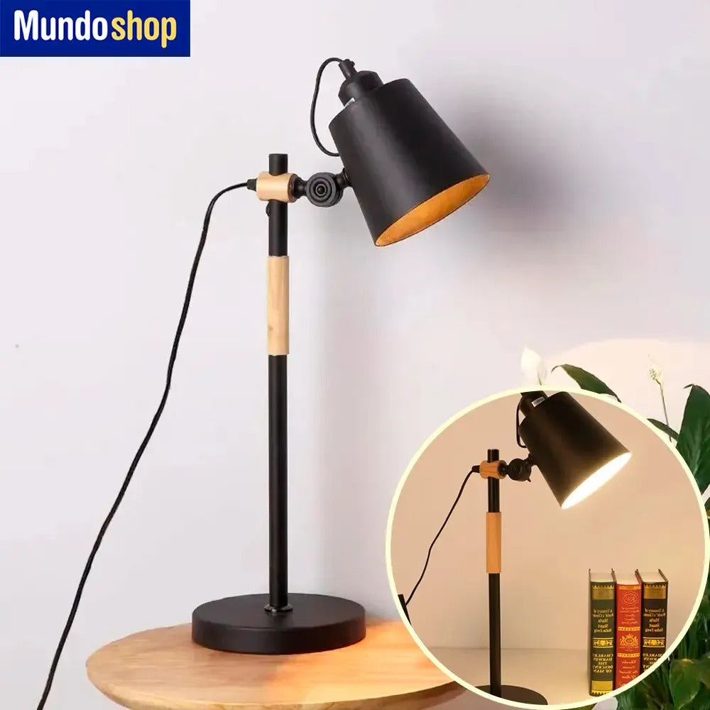 Lampara escritorio portátil nórdica metal madera ajustable