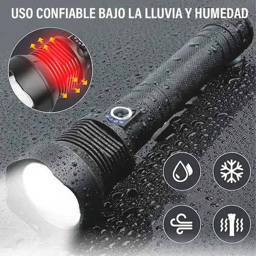 Linterna Tactica Led Recargable 500 Lumens 300 Metros Blanco Negro