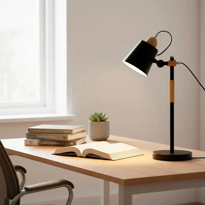 Lampara escritorio portátil nórdica metal madera ajustable