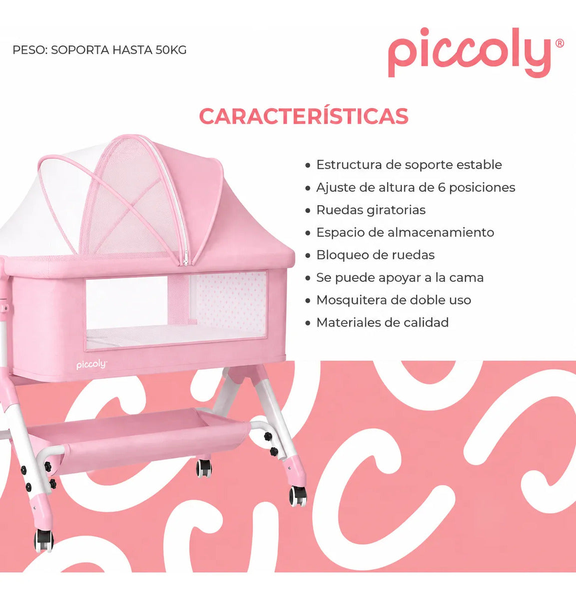 Cuna colecho moises ruedas mosquitero infantil bebé rosa