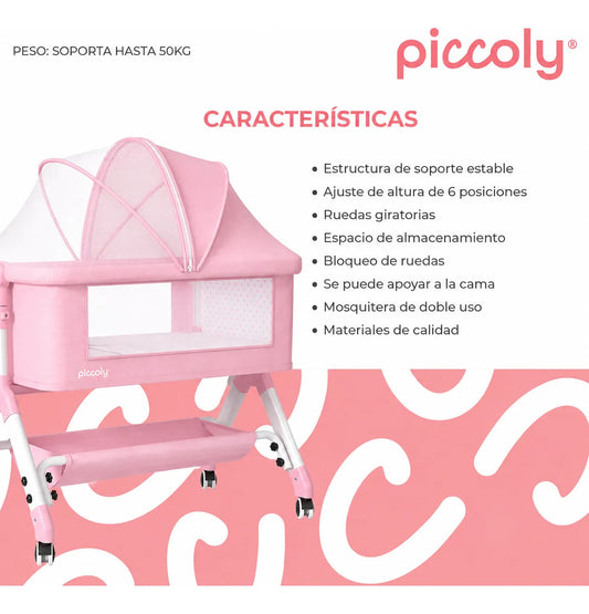 Cuna colecho moises ruedas mosquitero infantil bebé rosa