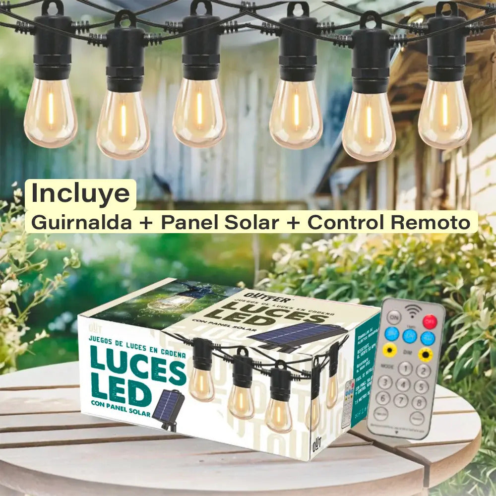 Guirnalda guia de luces LED solar 7.5 mts luz cálida