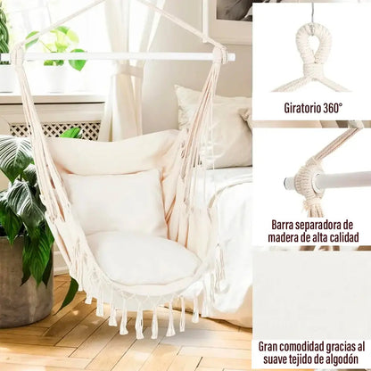 Silla hamaca paraguaya con amohadones fleco calidad premium