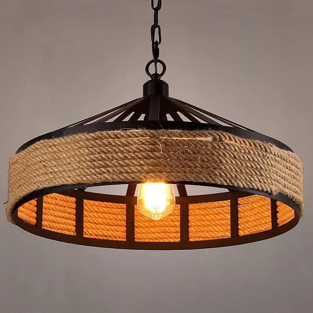 Lampara de techo colgante cuerda iluminación tipo jaula marrón claro