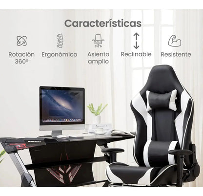 Silla gamer pro giratoria calidad PC players gaming play blanco cuero sintético