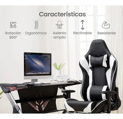 Silla Gamer Pro Giratoria Calidad Pc Players Gaming Play Blanco Cuero Sintético