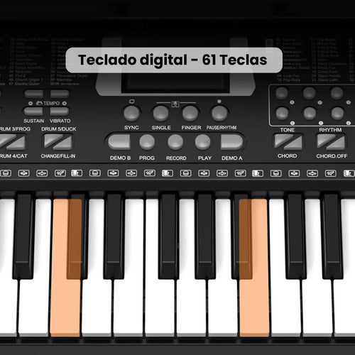 Teclado Musical Órgano Piano 61 Teclas Ritmos Calidad Negro