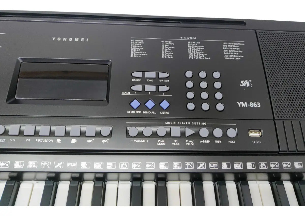 Órgano piano teclado electrónico 61 teclas USB pantalla LED negro