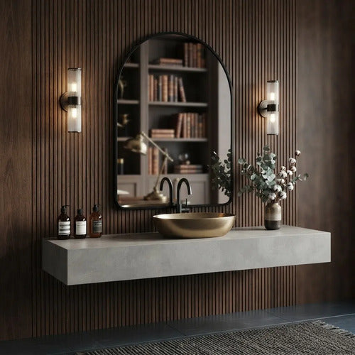 Espejo Arqueado Negro Baño 50x70cm Diseño Minimalista Negro