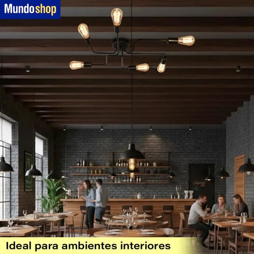 Araña 6 Luces Brazos Vintage Apto Lamparas Led Techo Negro
