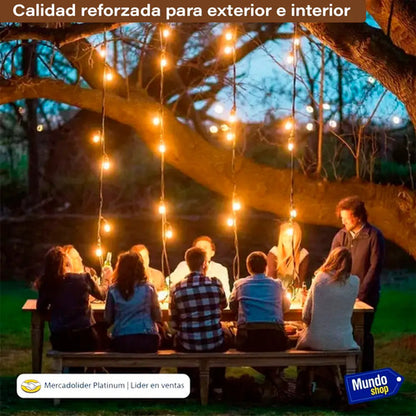 Guirnalda Guia Luces Jardin Lamparitas Led E27 Reforzadas Blanco Cálido