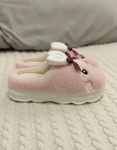 Pantuflas Peluda Diseño Conejito Con Orejas Cálidas Suaves Rosa Liso 37 Uy