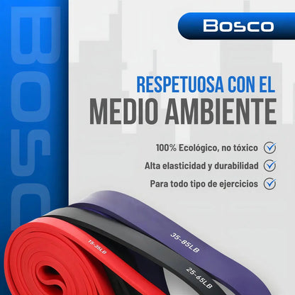 Set 4 bandas elasticas resistencia Bosco latex + bolso