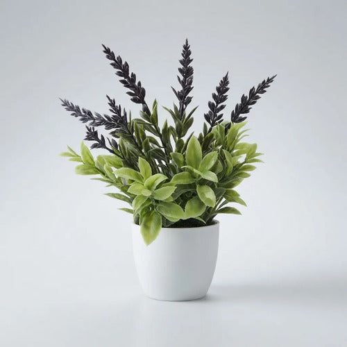 Set 10 Plantas Artificiales Decorativas En Maceta Blanca Verde