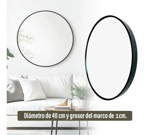 Espejo Redondo Circular 40 Cm Marco Hierro Negro